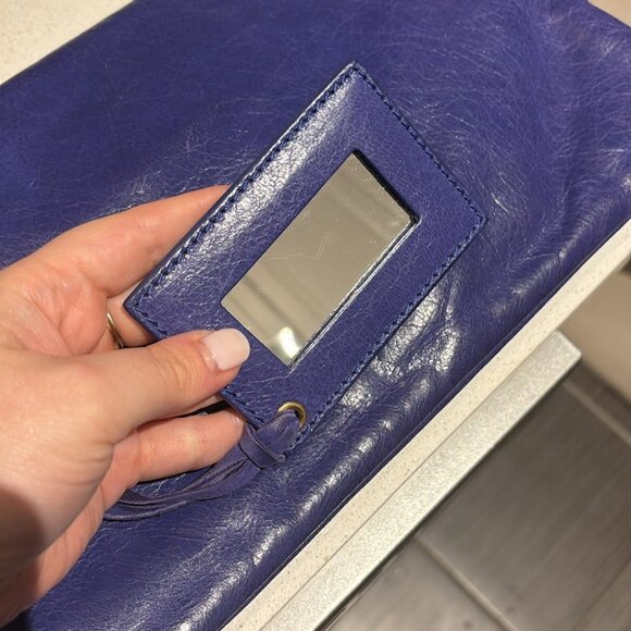 BALENCIAGA Agneau Giant 21 Rose Gold Hardware Envelope Clutch Bleu Lavande - Picture 9 of 14